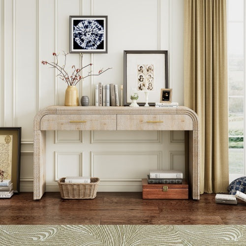 Unique Retro Silhouette Entryway Table with Open Design and Two Top Drawers