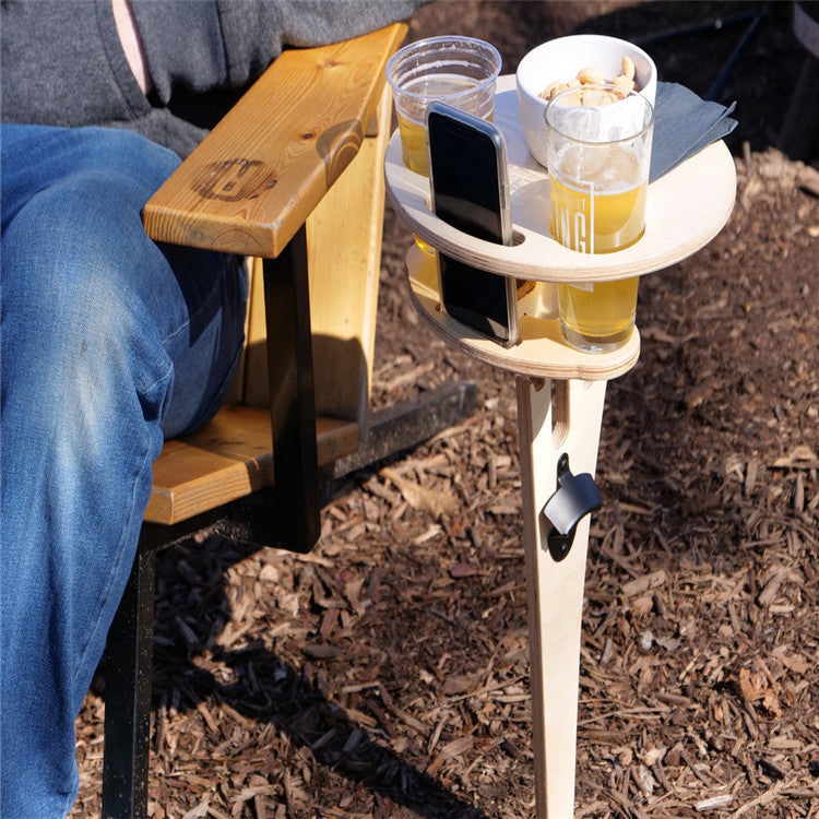 Portable Wine Table With Folding Round Table, Mini Wooden Picnic Table, Easy To Carry, Removable Beer Table
