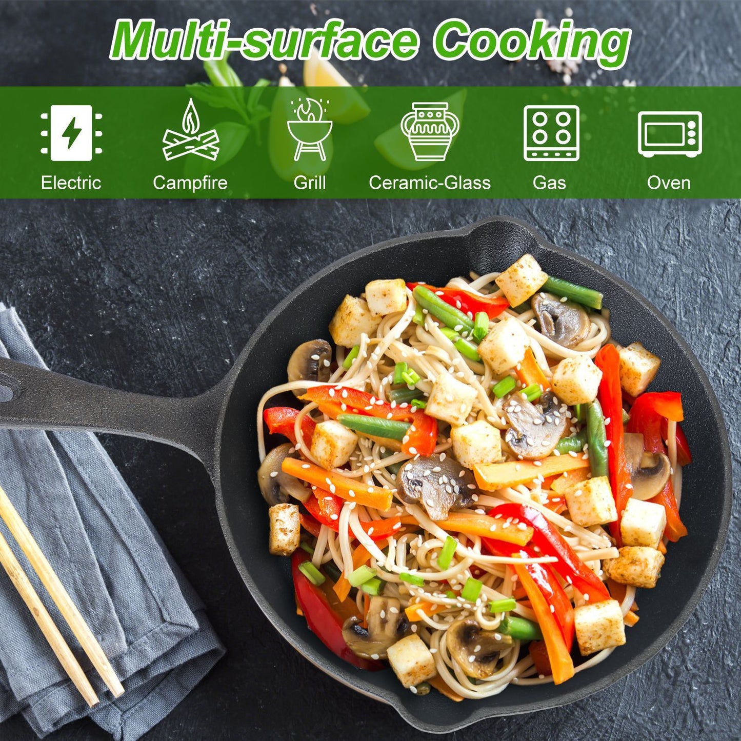 3Pcs Pre-Seasoned Cast Iron Skillet Set 6in 8in 10in Frying Pans