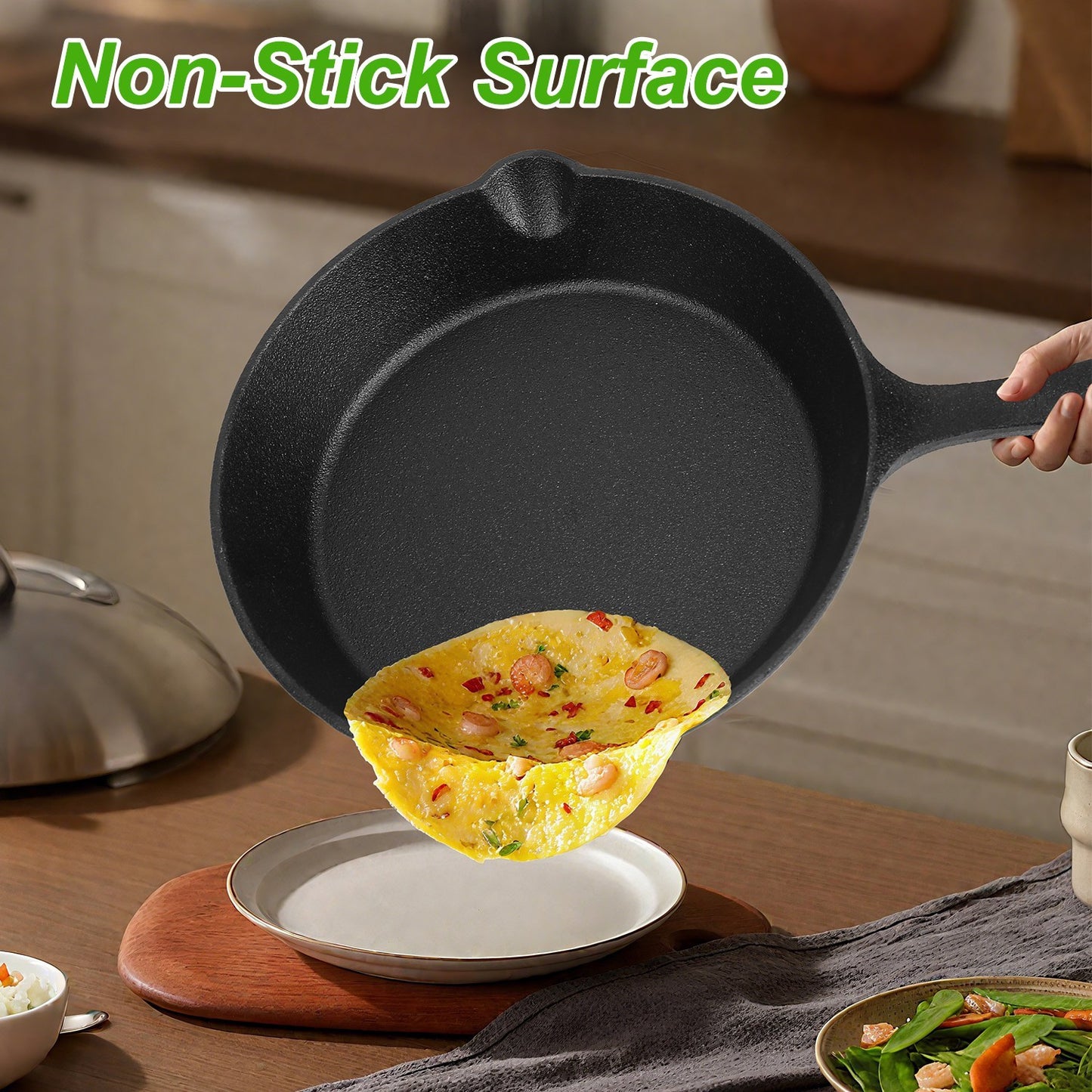 3Pcs Pre-Seasoned Cast Iron Skillet Set 6in 8in 10in Frying Pans