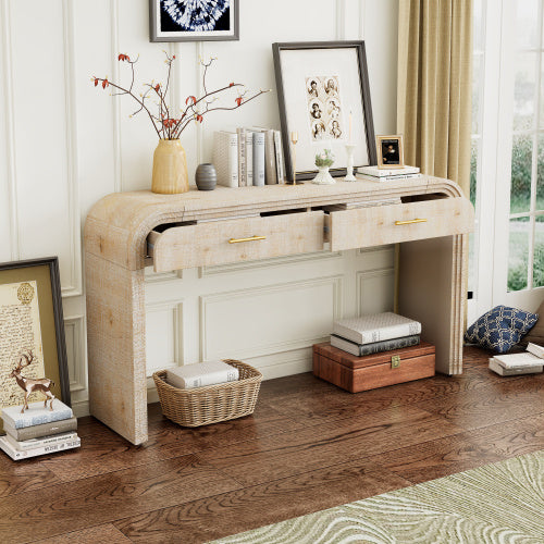 Unique Retro Silhouette Entryway Table with Open Design and Two Top Drawers