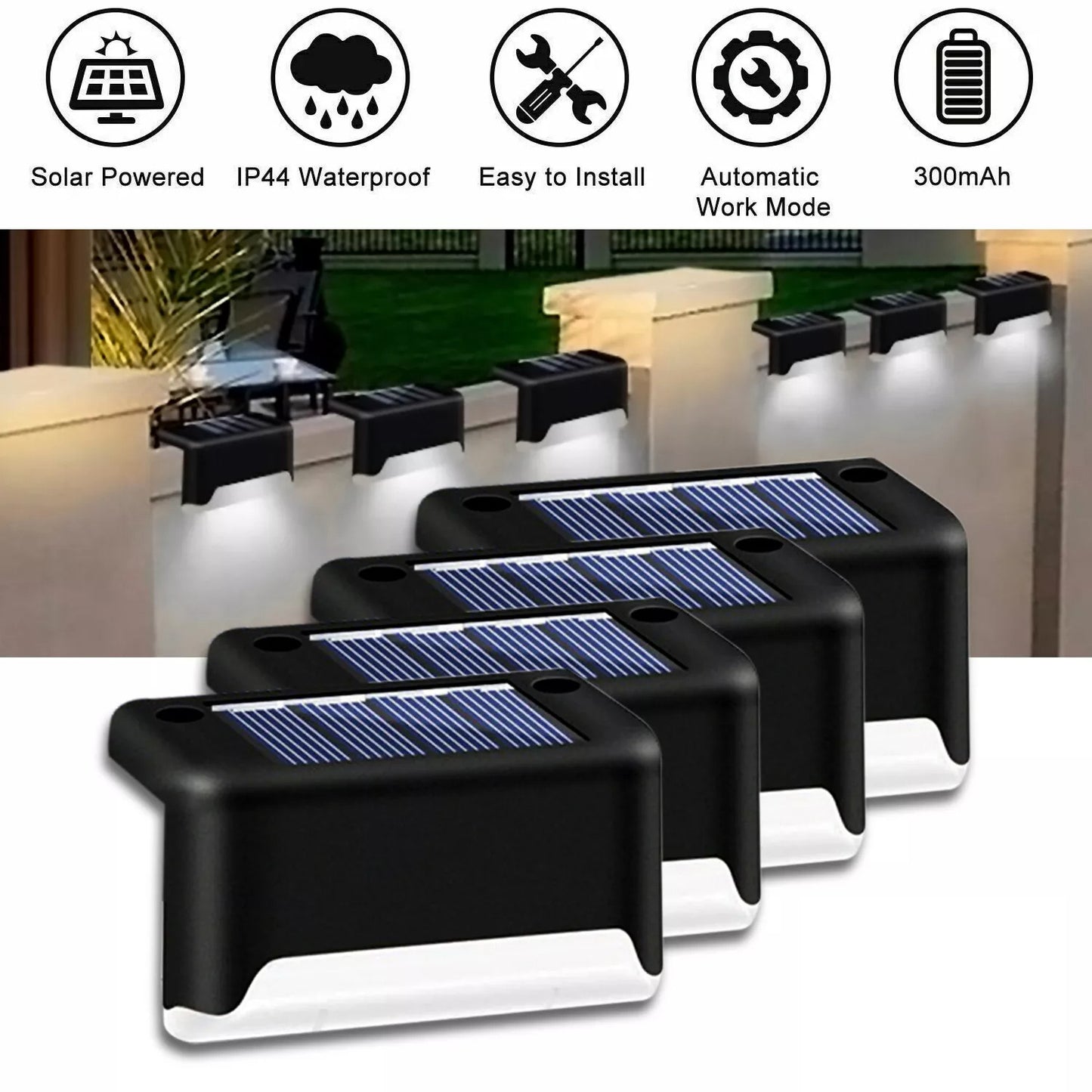 4 Solar LED Bright Deck Lights Outdoor Garden Patio Railing Decks Path Lighting