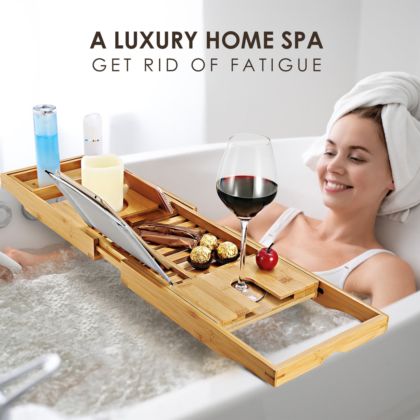 1Pc Bathtub Caddy Tray Crafted Bamboo Bath Tray Table Extendable