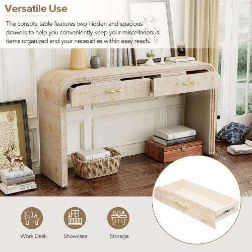 Unique Retro Silhouette Entryway Table with Open Design and Two Top Drawers