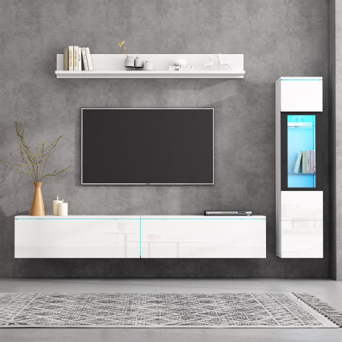 Set Of 3 TV Wall Unit. 1 X TV Cabinet, 1 X Living Room Display Cabinet, 1 X Hanging Shelf