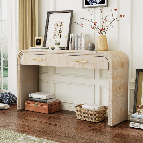 Unique Retro Silhouette Entryway Table with Open Design and Two Top Drawers