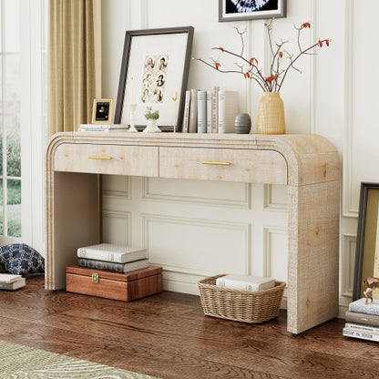 Unique Retro Silhouette Entryway Table with Open Design and Two Top Drawers