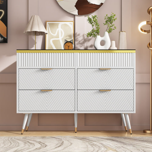 Sideboard Cabinet Dresser With 6 Drawers,Amber Glass Chest Of Drawers