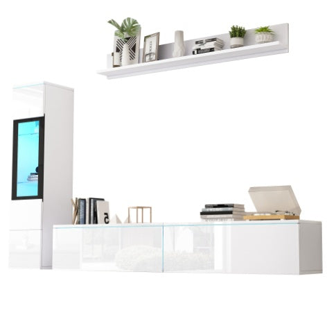 Set Of 3 TV Wall Unit. 1 X TV Cabinet, 1 X Living Room Display Cabinet, 1 X Hanging Shelf