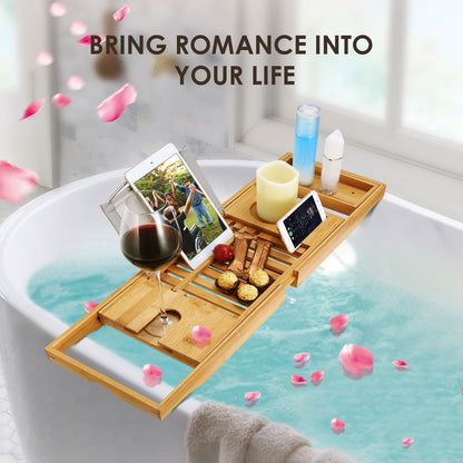 1Pc Bathtub Caddy Tray Crafted Bamboo Bath Tray Table Extendable