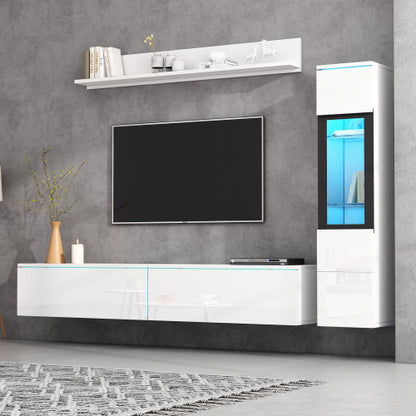 Set Of 3 TV Wall Unit. 1 X TV Cabinet, 1 X Living Room Display Cabinet, 1 X Hanging Shelf