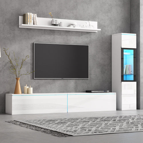 Set Of 3 TV Wall Unit. 1 X TV Cabinet, 1 X Living Room Display Cabinet, 1 X Hanging Shelf
