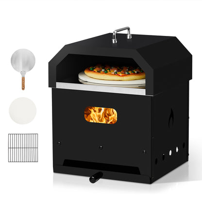 Black, Square Pizza Oven With Handle, Iron Charcoal Oven