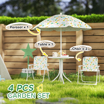 Kids Picnic Table And Chair Set, Outdoor Activity Table With Foldable Chairs, Removable Umbrella For Backyard, White