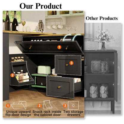 Extendable Bar Table With Storage Space Kitchen Cabinet Sideboard