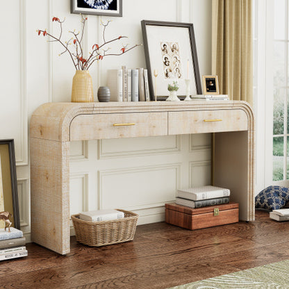 Unique Retro Silhouette Entryway Table with Open Design and Two Top Drawers