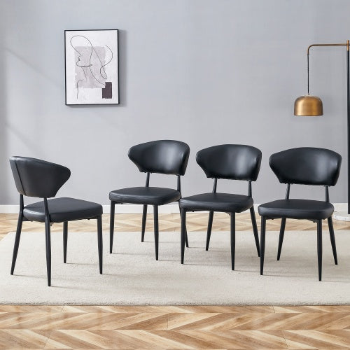 Black Minimalist Ergonomic Dining Chair, With A Curved Backrest For Comfortable Design.