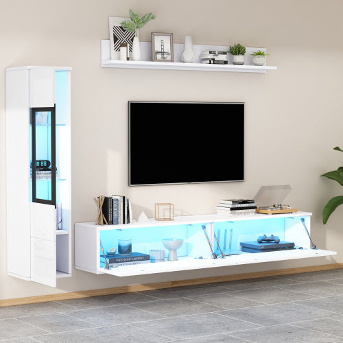 Set Of 3 TV Wall Unit. 1 X TV Cabinet, 1 X Living Room Display Cabinet, 1 X Hanging Shelf