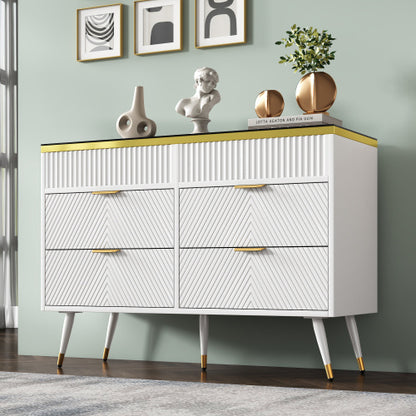 Sideboard Cabinet Dresser With 6 Drawers,Amber Glass Chest Of Drawers