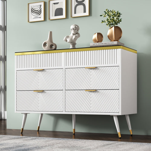 Sideboard Cabinet Dresser With 6 Drawers,Amber Glass Chest Of Drawers