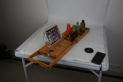 1Pc Bathtub Caddy Tray Crafted Bamboo Bath Tray Table Extendable