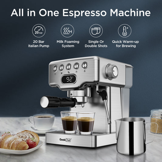 Geek Chef Espresso Machine, 20 Bar Espresso Machine For Latte, Cappuccino, Macchiato,