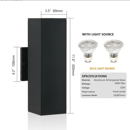 2-Pack Outdoor Wall Sconce, Modern Up and Down Weatherproof Wall Light