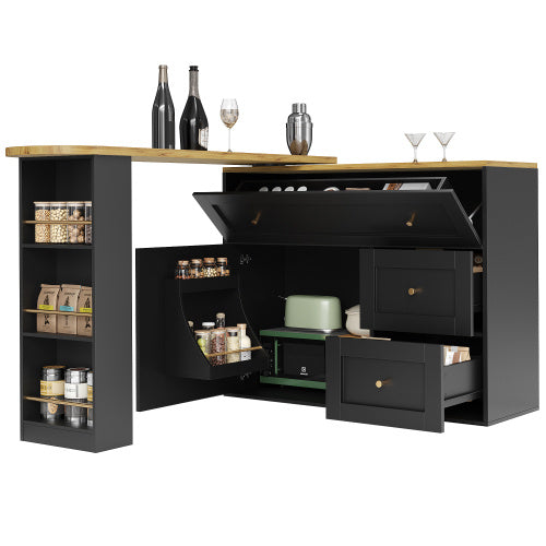 Extendable Bar Table With Storage Space Kitchen Cabinet Sideboard