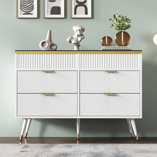 Sideboard Cabinet Dresser With 6 Drawers,Amber Glass Chest Of Drawers