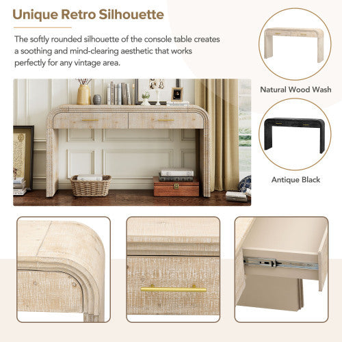 Unique Retro Silhouette Entryway Table with Open Design and Two Top Drawers