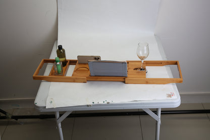 1Pc Bathtub Caddy Tray Crafted Bamboo Bath Tray Table Extendable