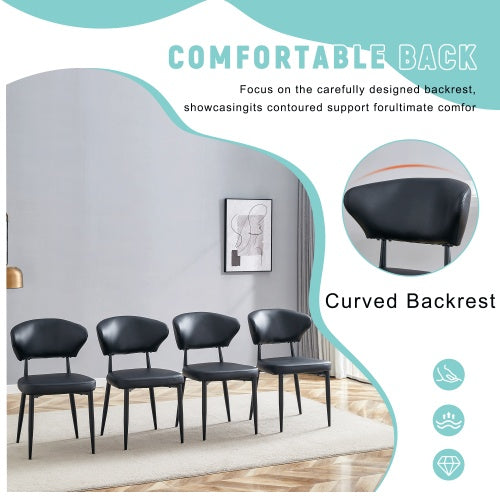 Black Minimalist Ergonomic Dining Chair, With A Curved Backrest For Comfortable Design.