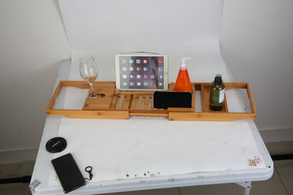 1Pc Bathtub Caddy Tray Crafted Bamboo Bath Tray Table Extendable