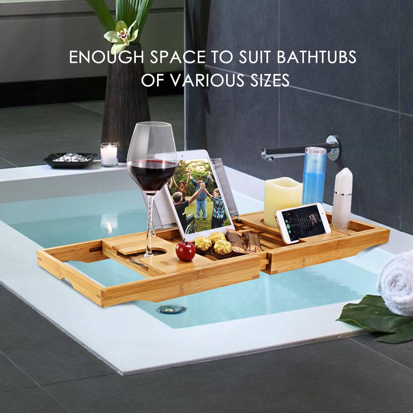 1Pc Bathtub Caddy Tray Crafted Bamboo Bath Tray Table Extendable