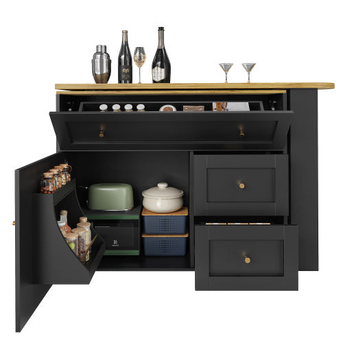 Extendable Bar Table With Storage Space Kitchen Cabinet Sideboard