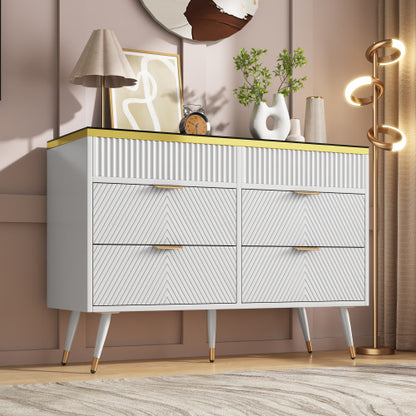 Sideboard Cabinet Dresser With 6 Drawers,Amber Glass Chest Of Drawers