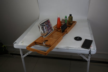 1Pc Bathtub Caddy Tray Crafted Bamboo Bath Tray Table Extendable
