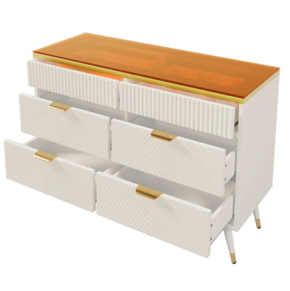 Sideboard Cabinet Dresser With 6 Drawers,Amber Glass Chest Of Drawers