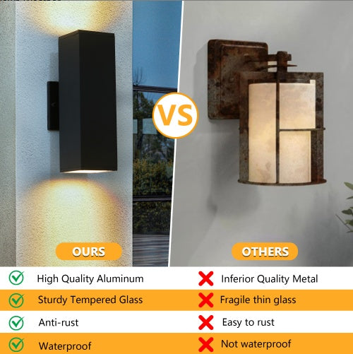 2-Pack Outdoor Wall Sconce, Modern Up and Down Weatherproof Wall Light