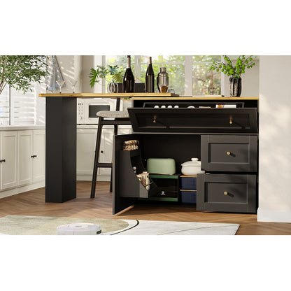Extendable Bar Table With Storage Space Kitchen Cabinet Sideboard